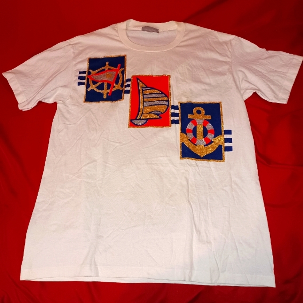 Rare Vintage "Jordache" metallic Glitter Nautical T-shirt